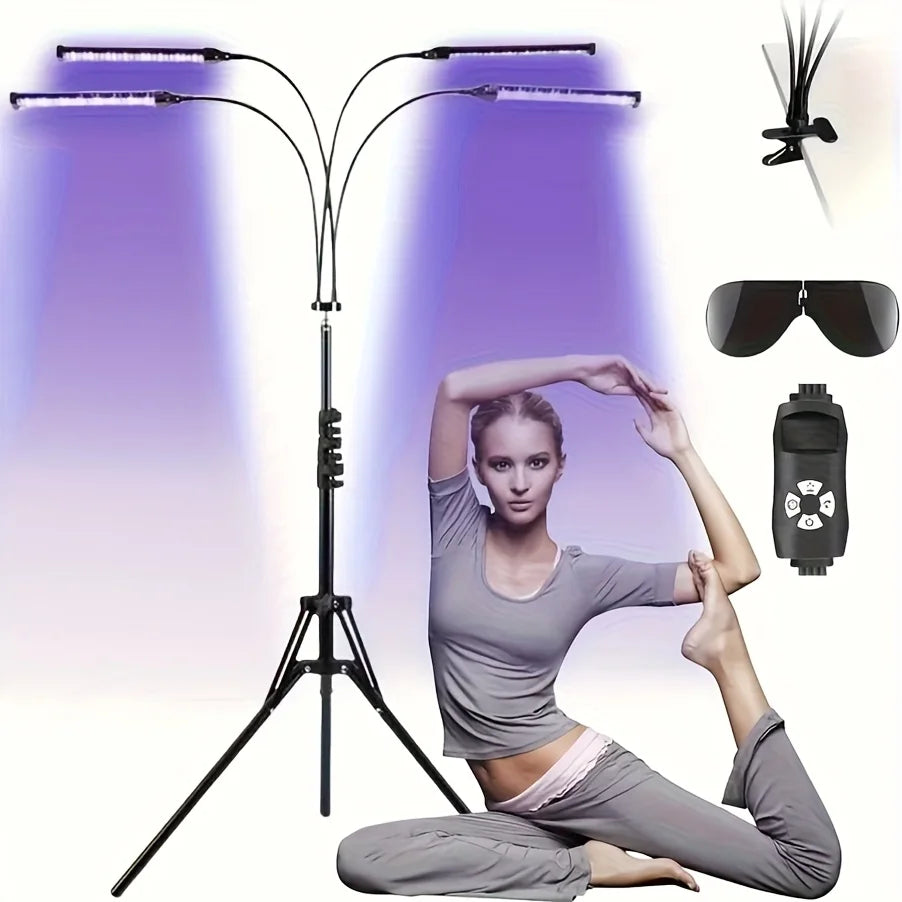 Lámpara de Bronceado Casera de 4 Cabezas 360 °   Lámpara de Bronceado Rotativa para Solárium, 60W, 432 LED, Luz Azul, Longitud de Onda 460nm y 490nm, Iluminación de Gran Área