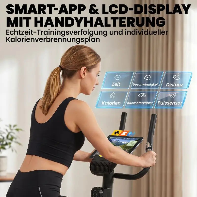 Bicicleta estática con altura ajustable - Resistencia magnética - Sensores de pulso - Soporte para teléfono - Ideal para el hogar, la oficina, el gimnasio - Equipo de fitness silencioso para interiores