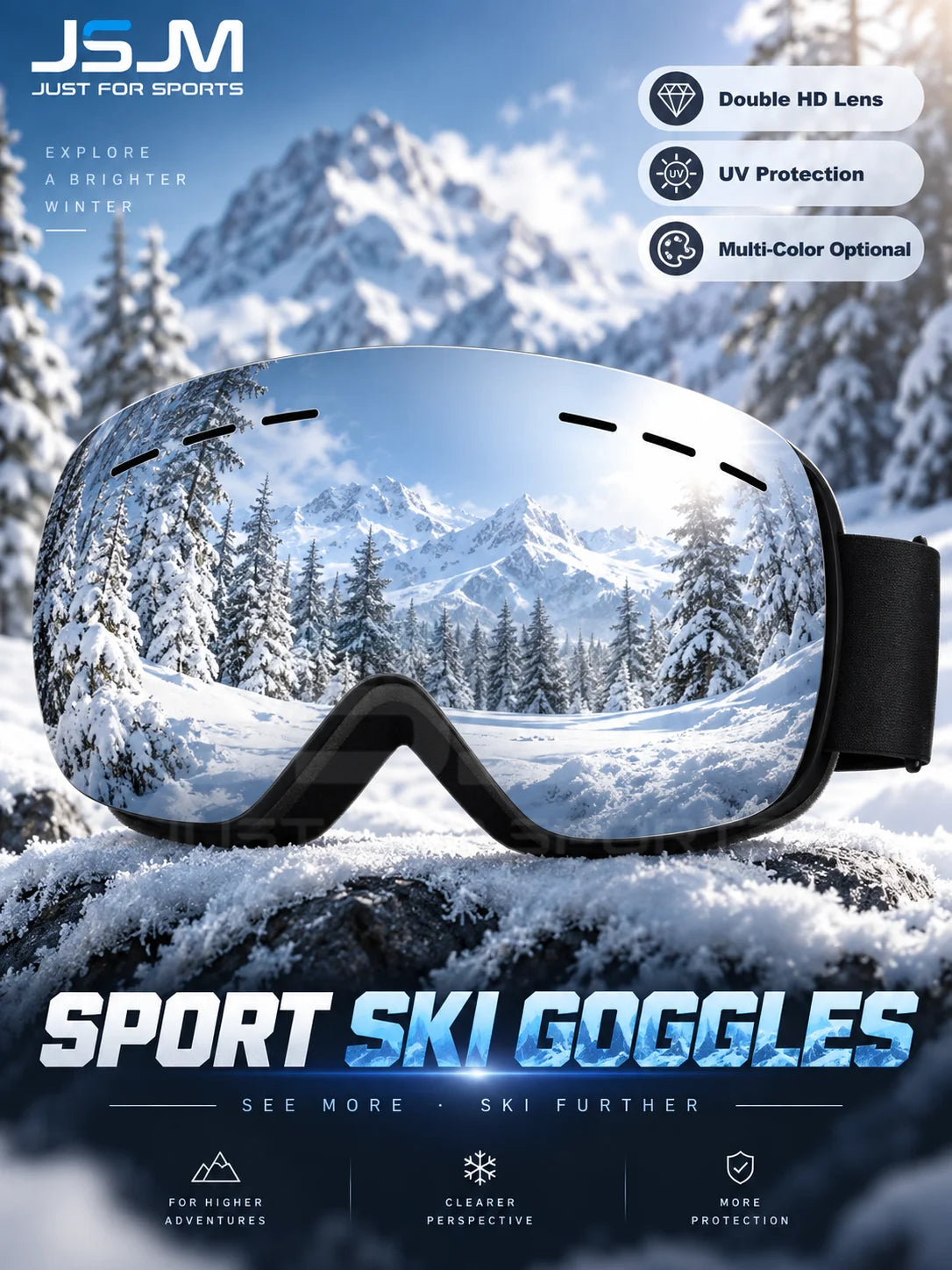 Gafas de esquí profesionales para adultos JSJM, con protección UV400, tratamiento antiniebla, lentes REVO de doble capa, gafas para snowboard con amplio campo de visión, para hombres y mujeres, ideales como regalo de Navid