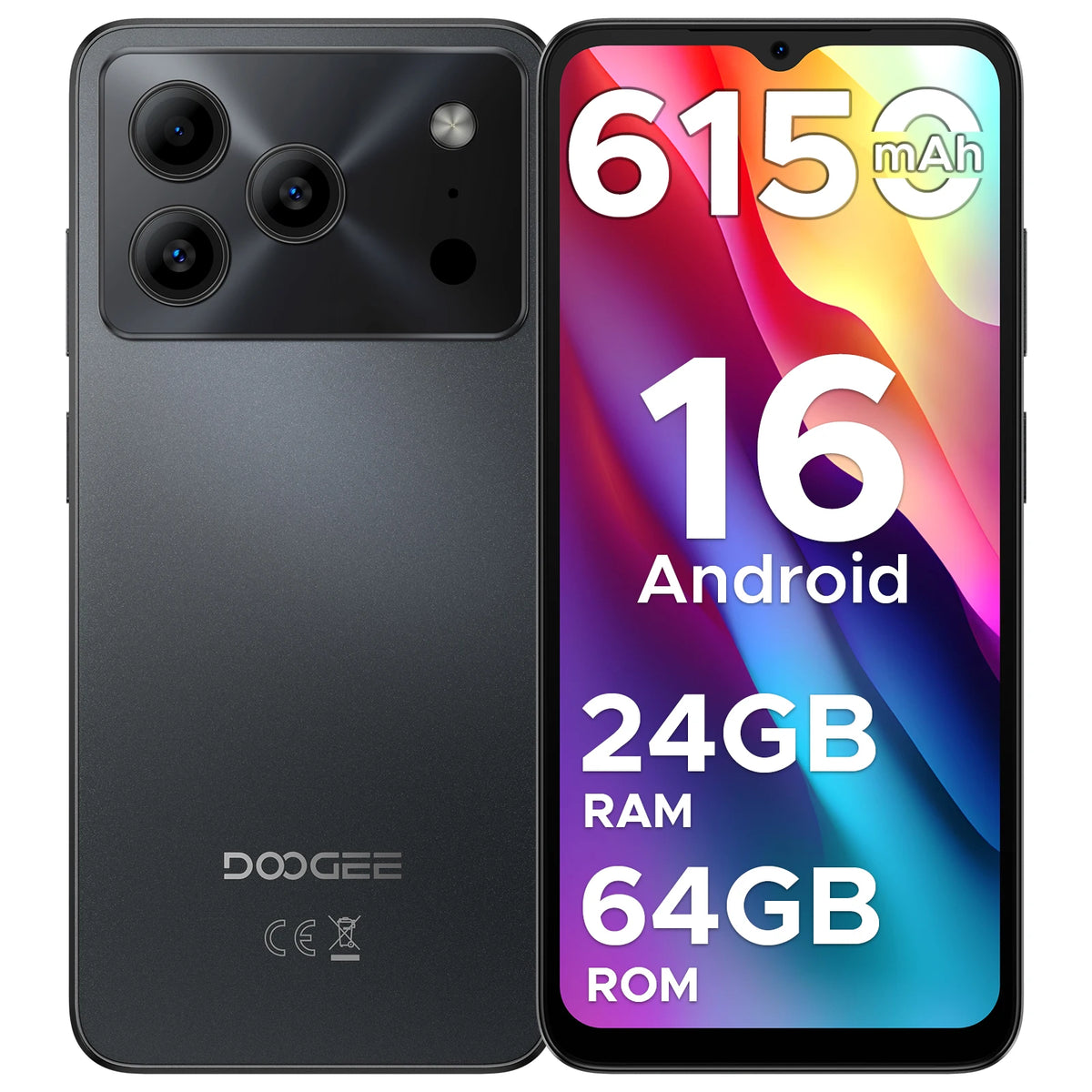 Smartphone DOOGEE Note 56 Android 16, batería grande de 6150 mAh, pantalla de 6.56" a 90 Hz, 24 GB + 64 GB, 8 MP + 5 MP, desbloqueo facial