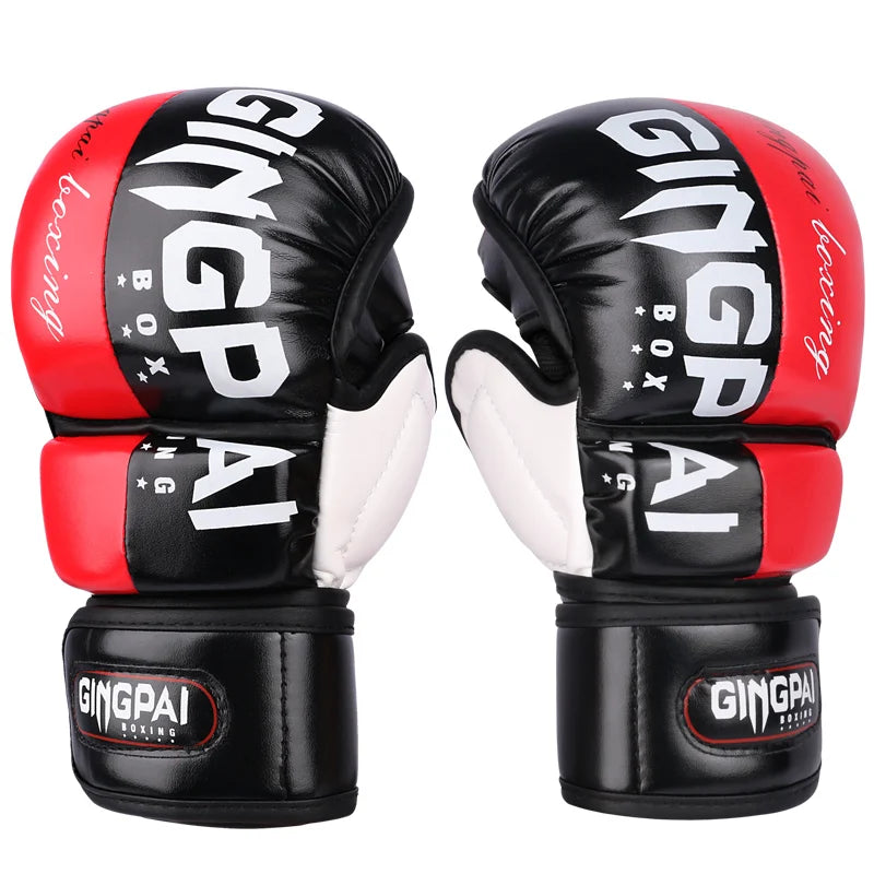 Guantes de boxeo profesionales MMA de medio dedo, guantes de entrenamiento de artes marciales mixtas de lucha libre Sanda engrosados