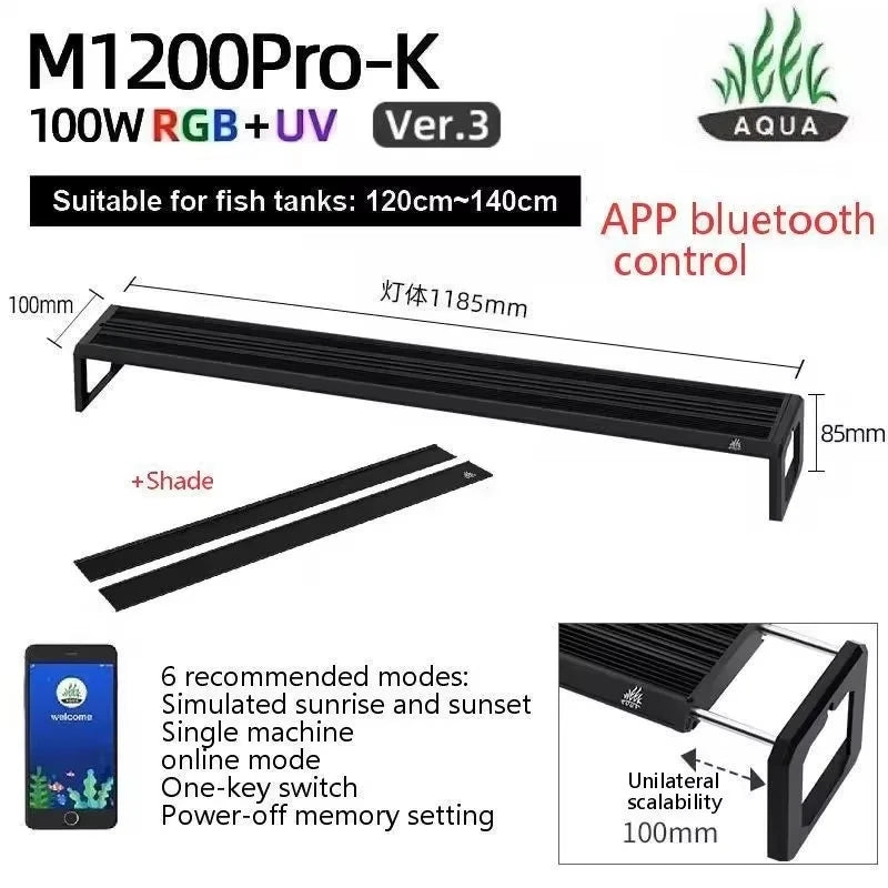 WEEK AQUA M Series V3 and Extendable Bracket RGB+UV Full Spectrum LED Plant Lamp APP Control Planted Tank Fish Tank Lighting