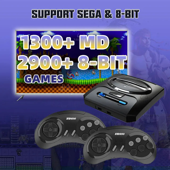 Consola de Videojuegos Retro de 16 Bits con Salida HD, Plug&amp;Play para Mega Drive, con 2 Controles Inalámbricos SG800, Función de Guardado y Carga para Monitor