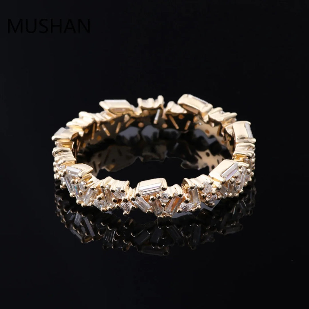 Anillos de oro de 14K y 18K de lujo personalizados de MUSHAN con diamantes de moissanita y piedras preciosas cultivadas en laboratorio, anillo de boda de diamantes para mujer
