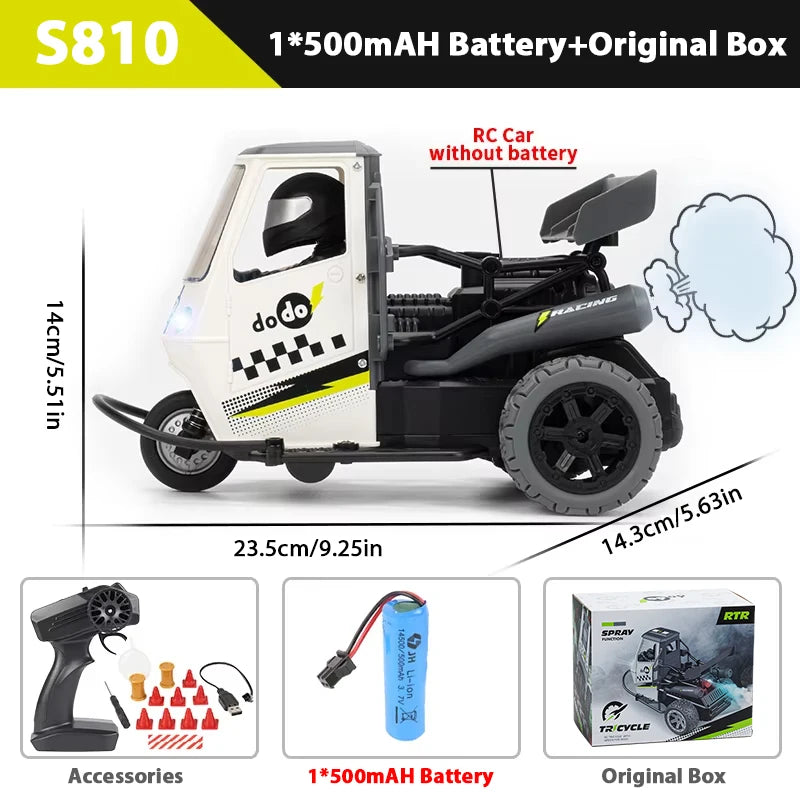 Motocicleta RC de tres ruedas ZWN S810 con luz y spray, juguete de control remoto 2.4G, motocicleta eléctrica de alta velocidad y simulación para niños
