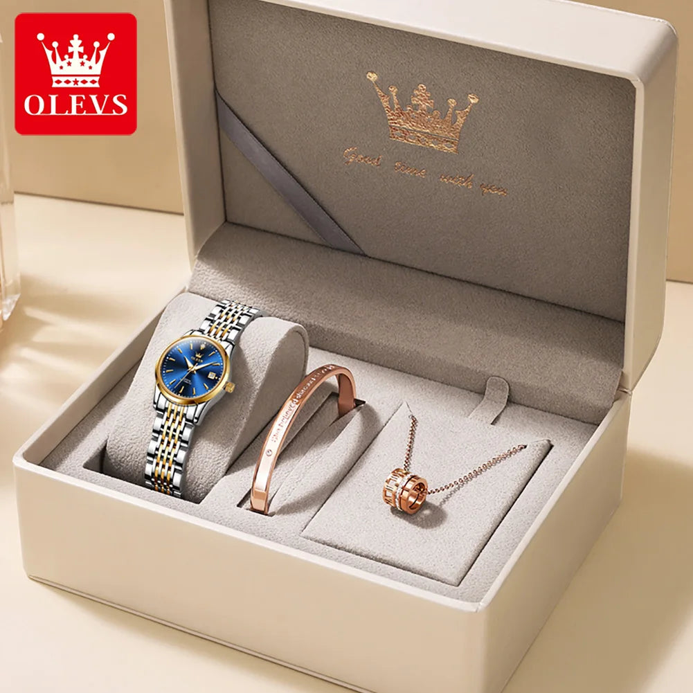 Reloj mecánico para mujer OLEVS 6635, reloj de pulsera elegante de lujo sencillo, reloj automático con calendario y resistente al agua de acero inoxidable