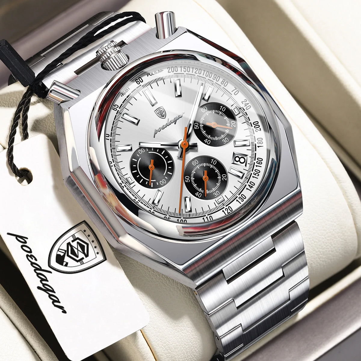 Reloj de pulsera funcional para hombre POEDAGAR, luminoso, impermeable, de acero inoxidable, clásico, con cronógrafo, fecha y movimiento de cuarzo