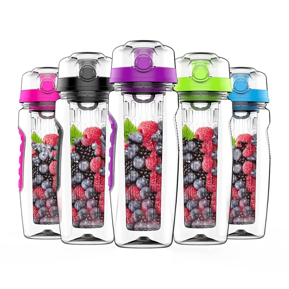 Botella de agua con infusor de frutas sin BPA, coctelera de jugo, botella de agua deportiva con limón, botellas deportivas para beber frutas para niña