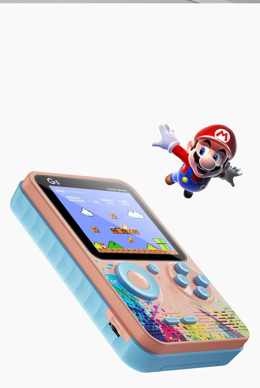 Consola de juegos portátil retro G5 con 500 juegos clásicos, pantalla de 3.0 pulgadas, mando portátil, color macarrón y batería recargable de 1020 mAh