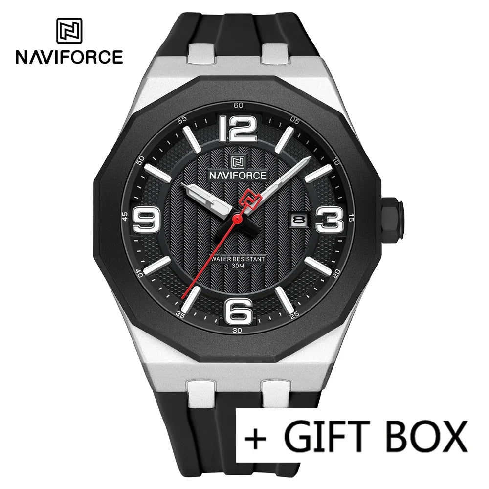 NAVIFORCE Men Wristwatch Top Brand Luxury Clear Business Watch Silicone Sport Military Original Quartz Male Clock Gift 8079