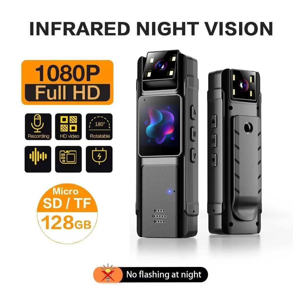 Mini Cámara Corporal Portátil HD 1080P con Visión Nocturna Infrarroja, Grabadora de Video Digital, Videocámara Deportiva Pequeña