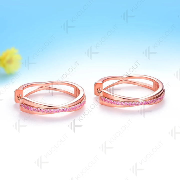Pendientes de Aro Personalizados Kuololit con Zafiro Rosa Cultivado en Laboratorio de 0.32CTW para Mujer, Oro Amarillo Sólido de 14K 10K para Fiesta, Navidad, Clásicos