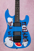 Guitarra eléctrica Morello de 6 cuerdas, color azul metálico, con diapasón de palisandro, puente Floyd Rose, mástil de arce y pastillas HH.