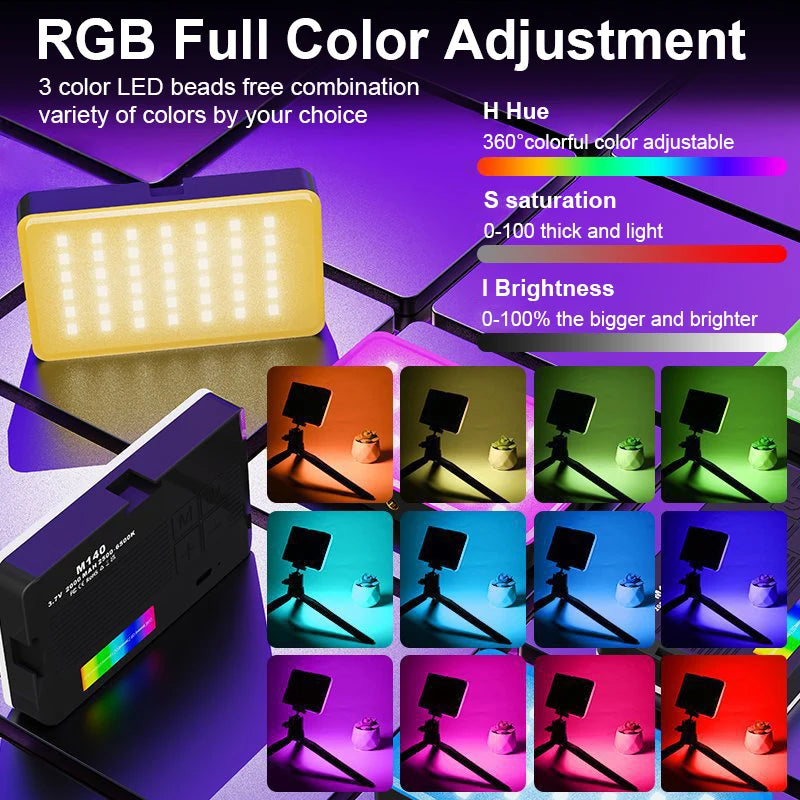 Luz de Video LED RGB, Luz de Relleno para Teléfono, Lámparas Portátiles Recargables de 2000 mAh, 3 Modos Ajustables, 2700-6500 K, Luz para Selfies de Smartphone