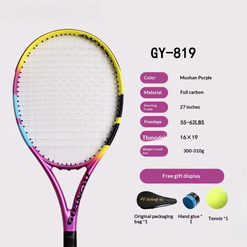 Raqueta de Tenis de Carbono Completo para Adultos, Profesional, de Alta Potencia, Ligera, para Entrenamiento y Partidos, Unisex, con Bolsa de Tenis, Raqueta de Tenis de Playa
