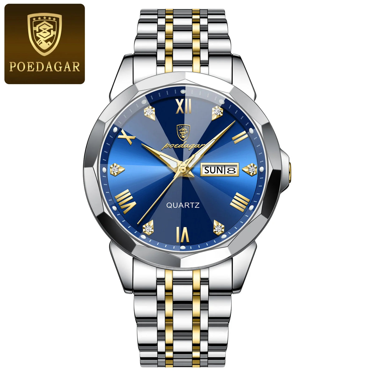 Reloj de lujo original POEDAGAR para hombre, resistente al agua, con fecha y día, luminoso, de cuarzo, de acero inoxidable, estilo ejecutivo y a la moda