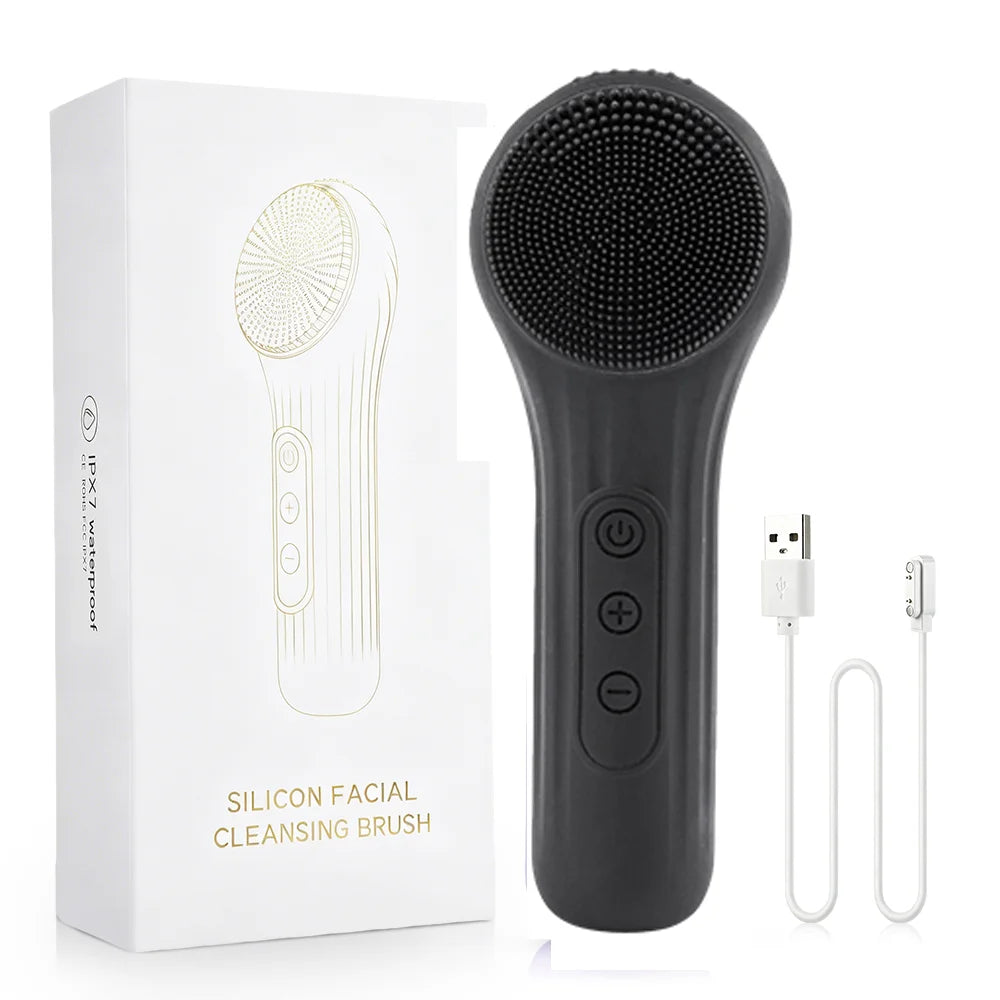 Cepillo de Limpieza Facial Eléctrico de Silicona con Vibración y Calor, Cepillo para Lavar la Cara a Prueba de Agua con 5 Velocidades Ajustables