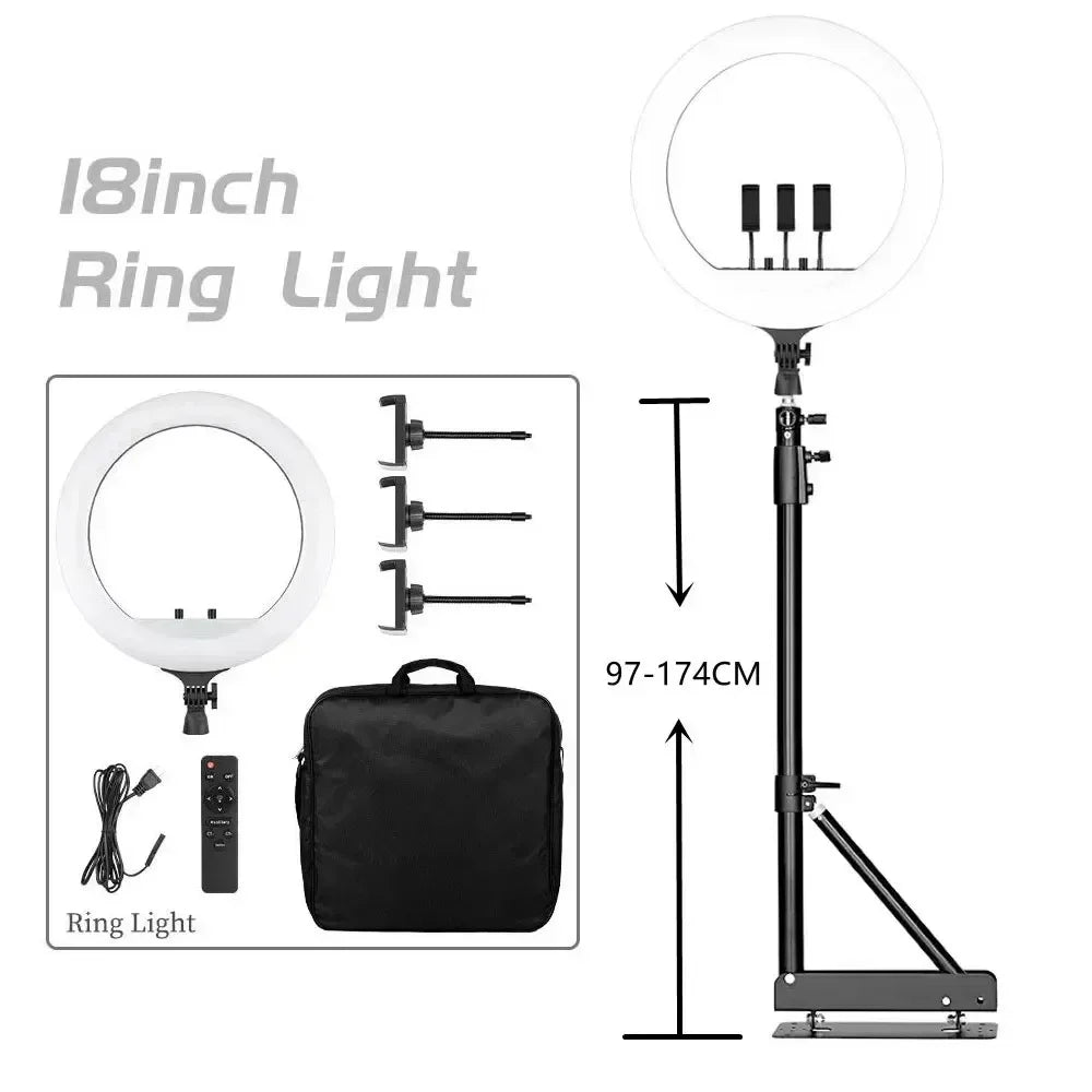 Aro de Luz LED de 45CM / 18 Pulgadas con Diferentes Estilos de Trípode o Soporte o Sin Soporte, Aro de Luz LED Grande de 18 Pulgadas con Control Remoto, Trípode, Soporte para Teléfono, Iluminación para Transmisiones en Vi