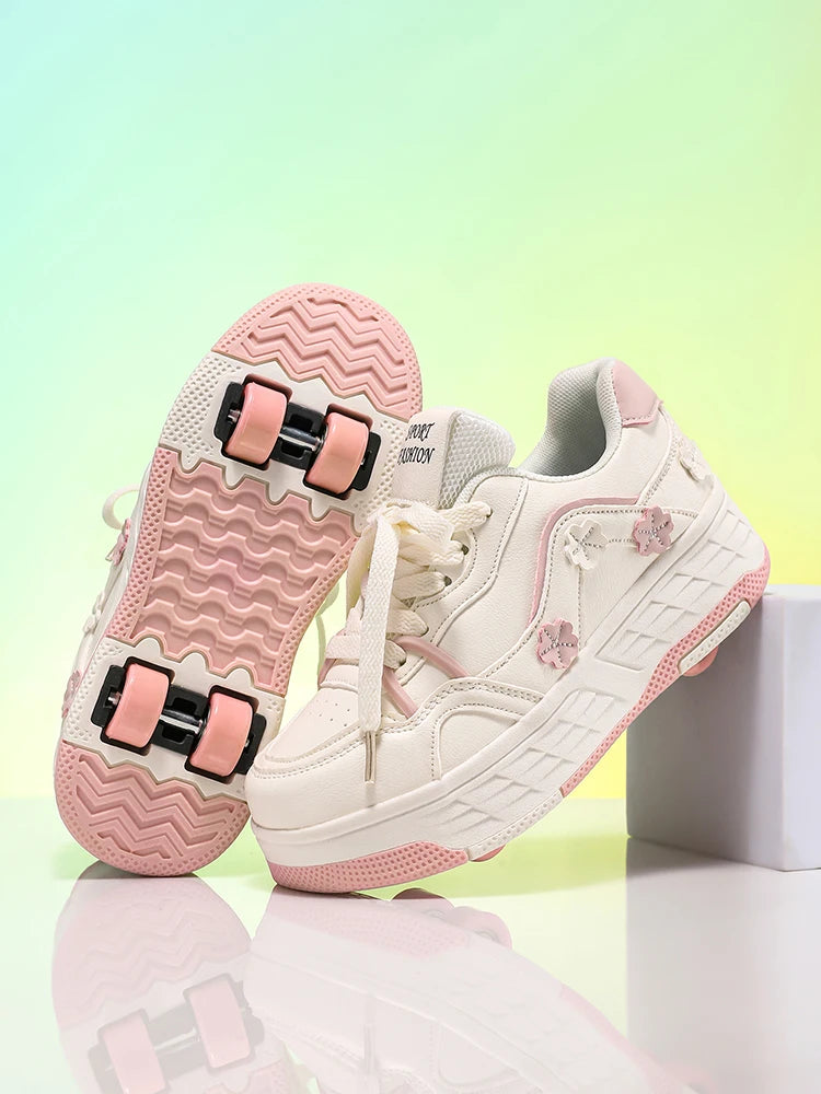 Crazy Shoes - Patines de Ruedas Desmontables Automáticos de Cuatro Ruedas para Niñas, Zapatillas Deportivas con Ruedas para Niños