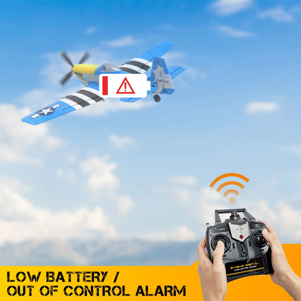 Avión RC VOLANTEXRC P51D Mustang 2.4G 4CH con Envergadura de 400 mm, Acrobacias con una Sola Tecla, RTF, con Estabilizador XPILOT