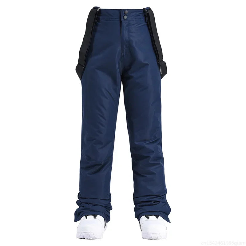 Pantalones de esquí para hombre y mujer, pantalones de esquí gruesos y cálidos de invierno, pantalones con tirantes impermeables a prueba de viento, pantalones de Snowboard de talla grande