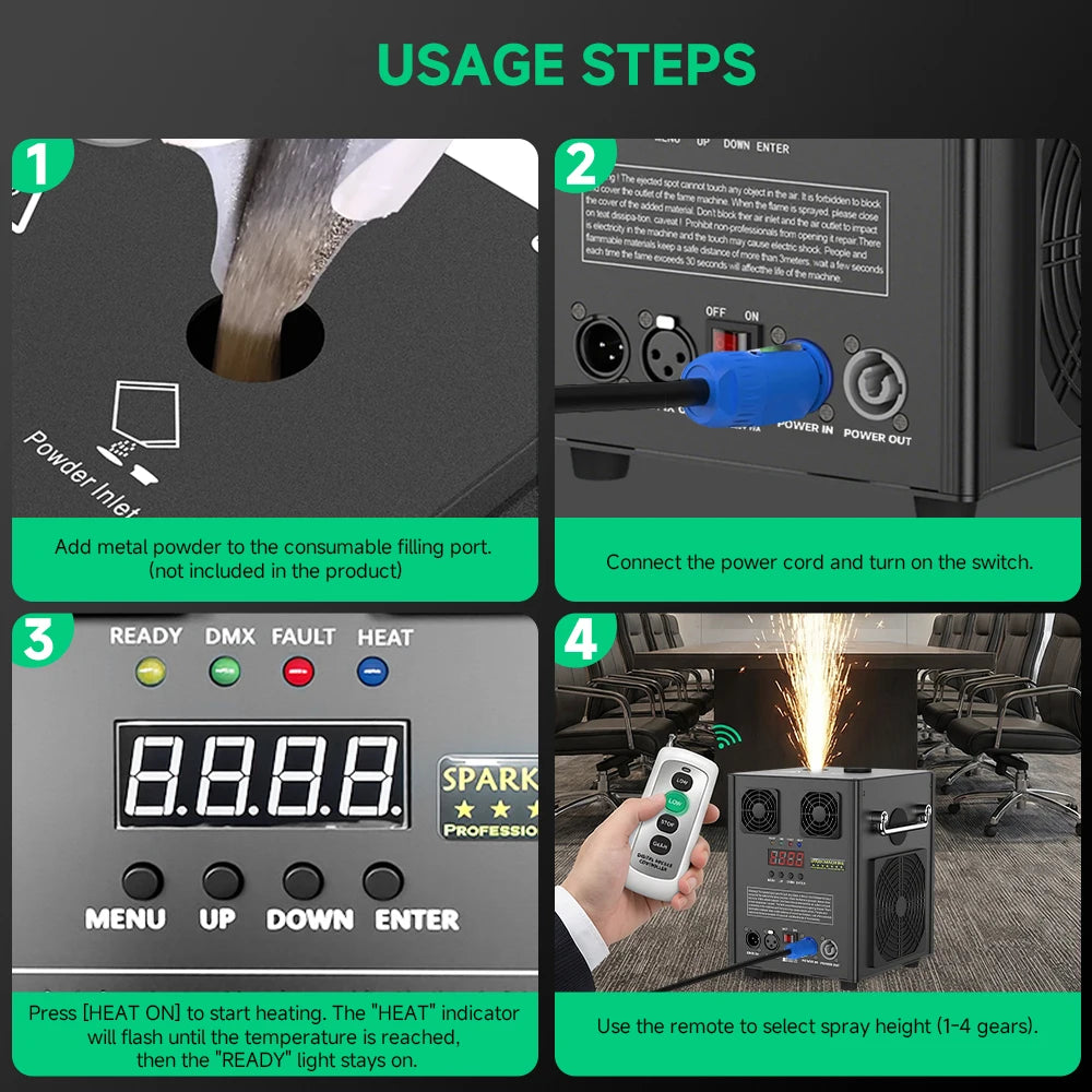 Máquina de chispas frías Podofo de 700 W, máquina electrónica de pulverización de flores para interiores y exteriores, máquina de fuegos artificiales para escenarios con control remoto y DMX512, máquina de efectos para