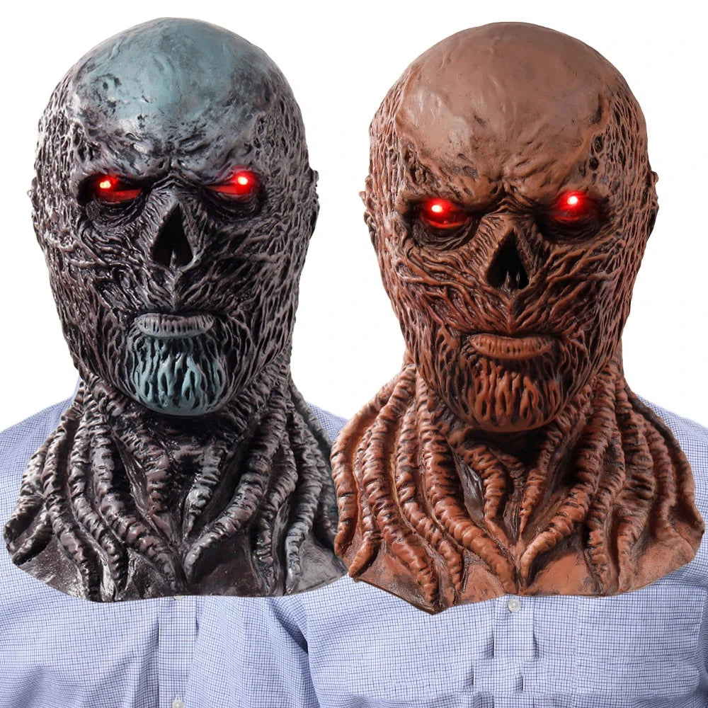 Máscara de Cosplay Vecna, casco de cabeza completa de látex de terror para adultos con ojos rojos LED, disfraz aterrador para fiesta de Halloween