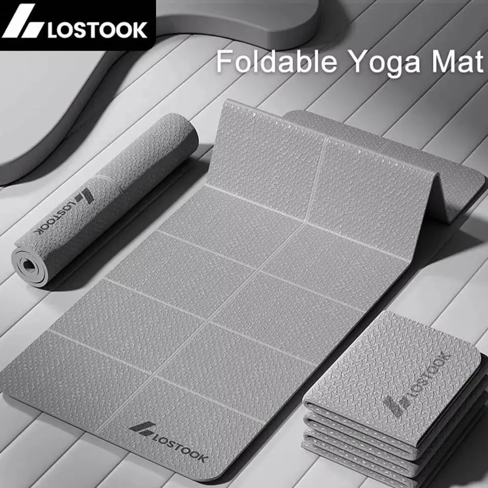 Estera de Yoga plegable de TPE de 4mm de espesor, 183x61cm, fácil almacenamiento para viajes, Yoga, Pilates, estera de suelo para ejercicio en casa ﻿