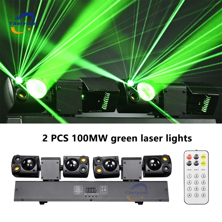 80W LED Dual-Head Moving Head Beam Light Red/Green Laser Yellow Flash DMX512 Remote Control DJ Disco Party Stage Effect Light