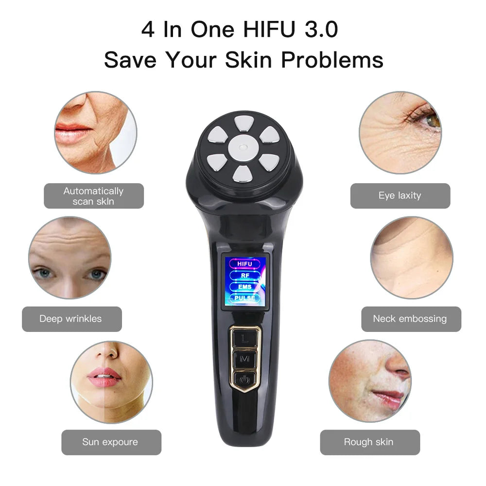 Máquina HIFU 4 en 1, Dispositivo de Lifting Facial con Ultrasonido y Radiofrecuencia, EMS, Reafirmante, Tensor, Antiarrugas, Herramientas de Belleza para el Cuidado Facial