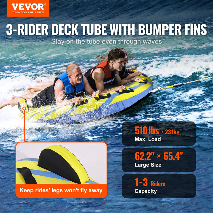 Tubo Inflable Remolcable SucceBuy para Navegación, para 1-3 Personas, con Aletas de Protección, Tubos Remolcables para Deportes Acuáticos de 510 lb para Barco