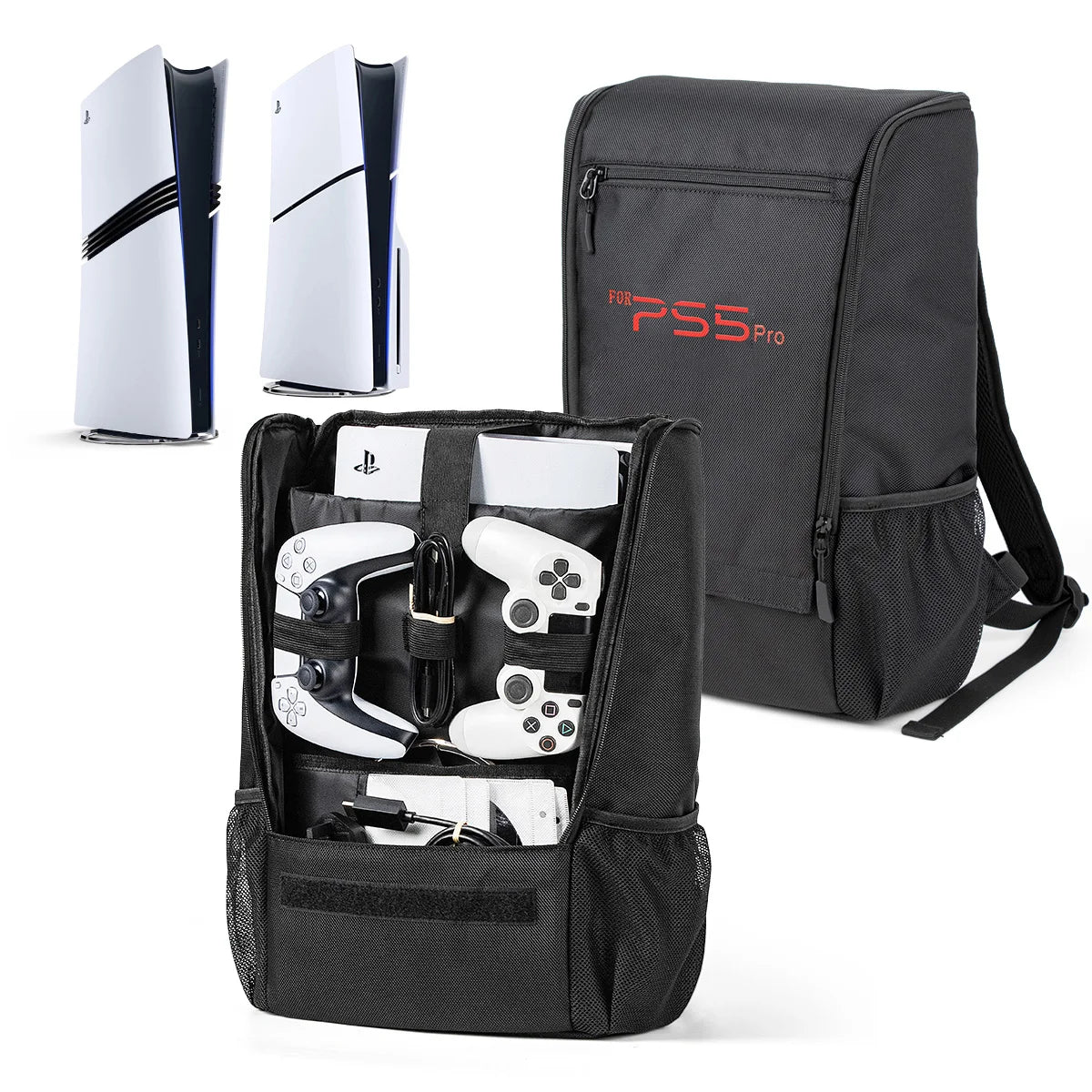 Mochila de transporte para PS5 Slim / PS5 Pro, bolsa duradera y cómoda de gran capacidad para consola con lector de discos/digital y accesorios