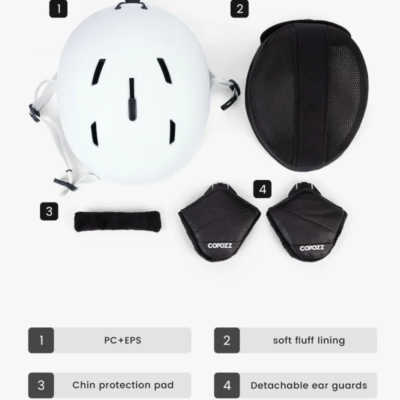 COPOZZ-casco de esquí para hombre y mujer, casco de Snowboard medio cubierto y antiimpacto para adultos y niños, casco de esquí de seguridad para monopatín