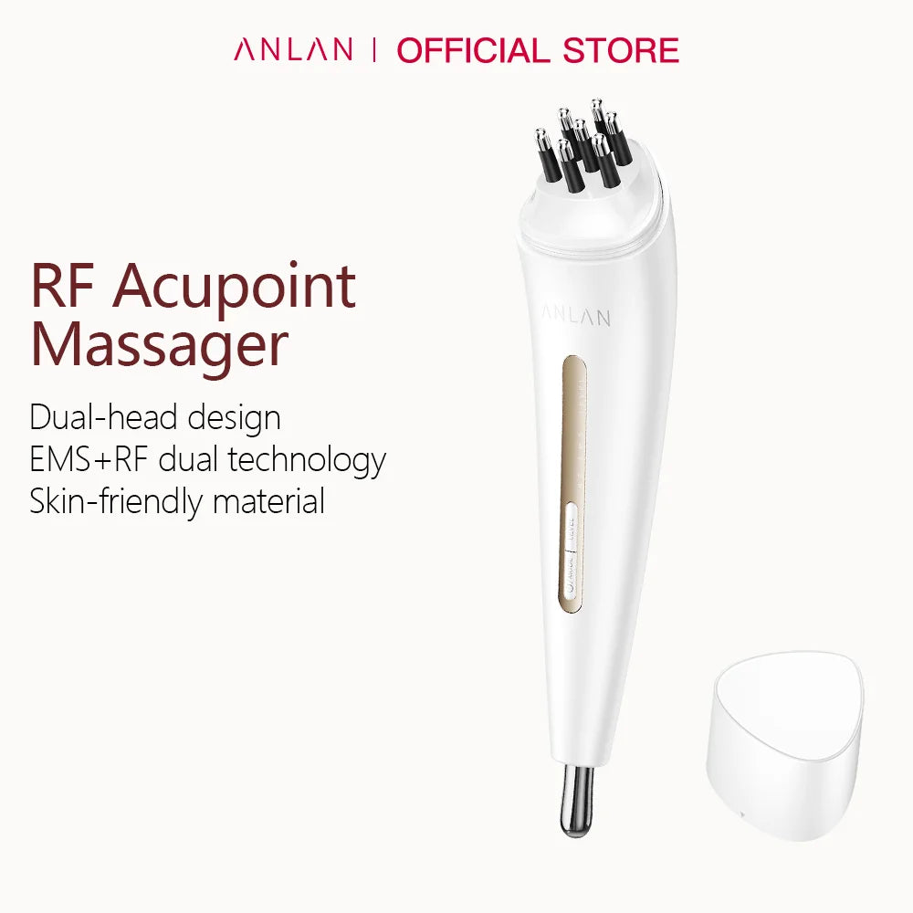 ANLAN Masajeador de puntos de acupuntura RF Diseño de doble cabezal y modo dual EMS alivia la fatiga RF+EMS reafirmante Dispositivo de belleza para el cuidado facial