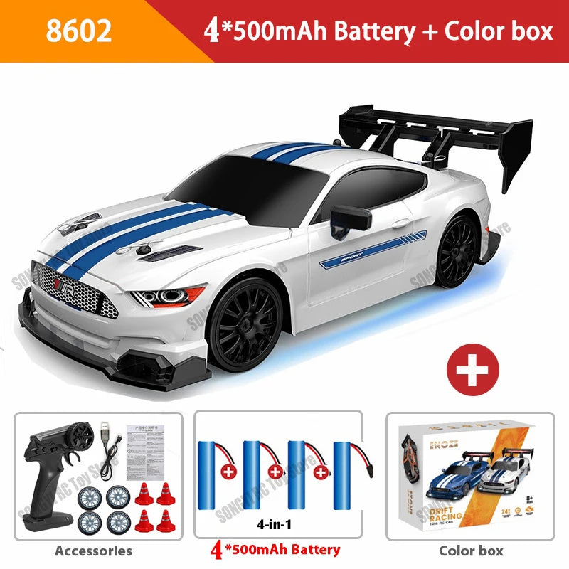 Coche de drift a control remoto 4WD, vehículo de carreras de alta velocidad con luces LED, radio de 2.4GHz, juguete de camioneta todoterreno 4x4 para niños