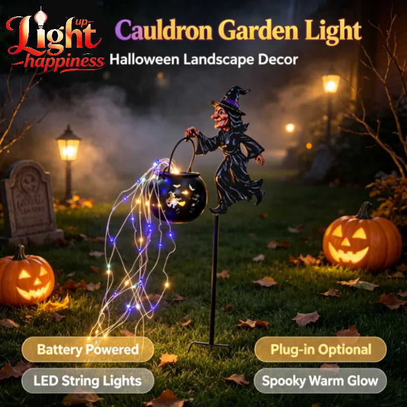 Halloween Witch Cauldron Garden Light, Waterfall-Style Enchanted Witch Cauldron Garden Decoration, Lights Decorations Outdoor