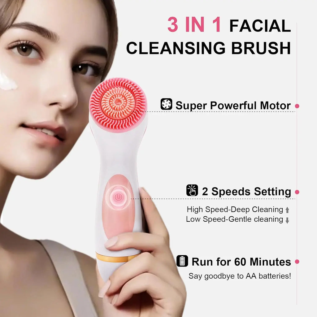 Cepillo de Limpieza Facial Eléctrico Ultrasónico 3 en 1, Masajeador Facial Giratorio Sónico, Herramienta de Limpieza Profunda para el Cuidado de la Piel
