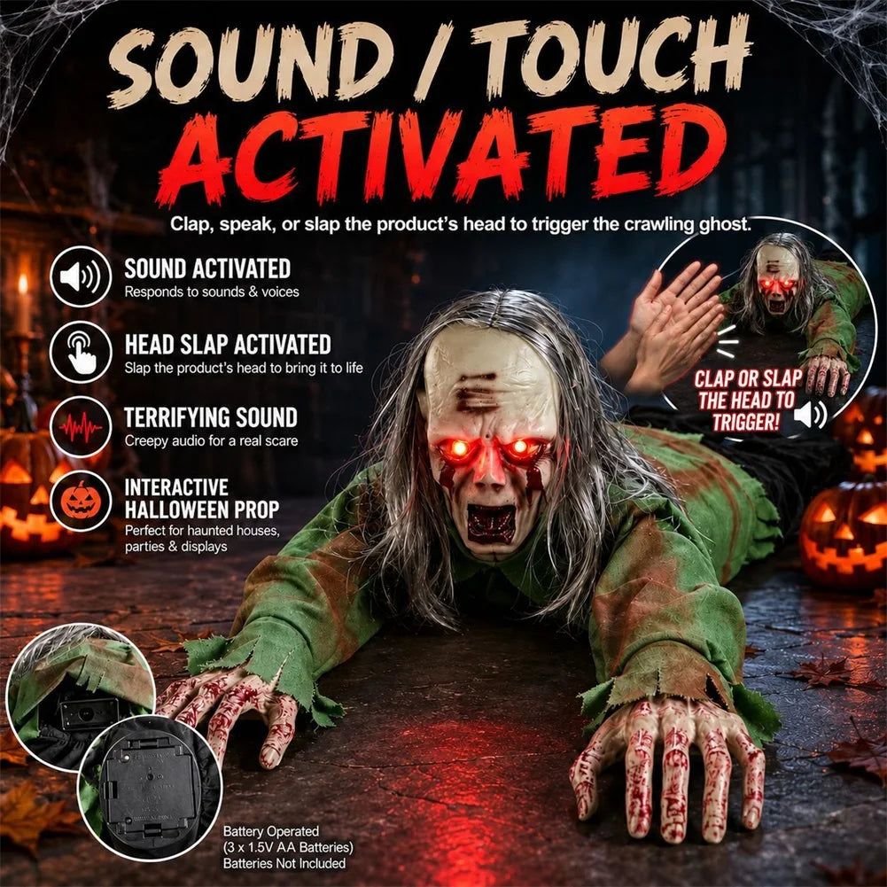 Gateando Halloween Zombie Scary Haunted House Decor Prop Sensor de Movimiento Activado Sonido Efectos de Luz de Configuracin DE LA Escena de Terror