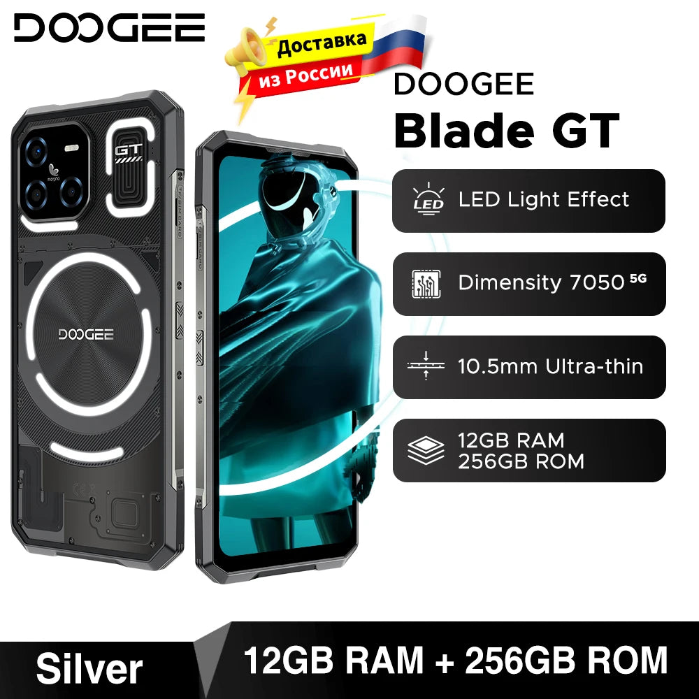Teléfono robusto DOOGEE Blade GT, 10,5 mm ultradelgado, FHD de 6,72'' a 120 Hz, efecto de luz LED, 12 GB de RAM, 256 GB de ROM, batería de 5500 mAh, Android 14