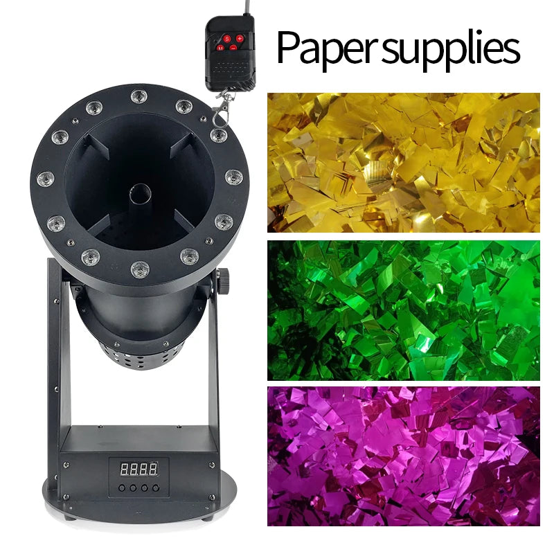 Máquina de confeti LED de 1500W, a todo Color, RGB, 3 en 1, DMX, efectos especiales para escenario, cañón de confeti, DJ, discoteca, fiesta de boda, pulverizador de confeti