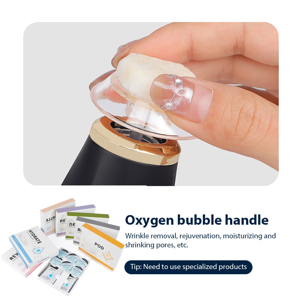 Máquina Facial Portátil de Burbujas de Oxígeno, Pluma de Burbujas de CO2, Dispositivo de Belleza para Limpieza Facial con Agua, Masajeador con Cápsulas de CO2