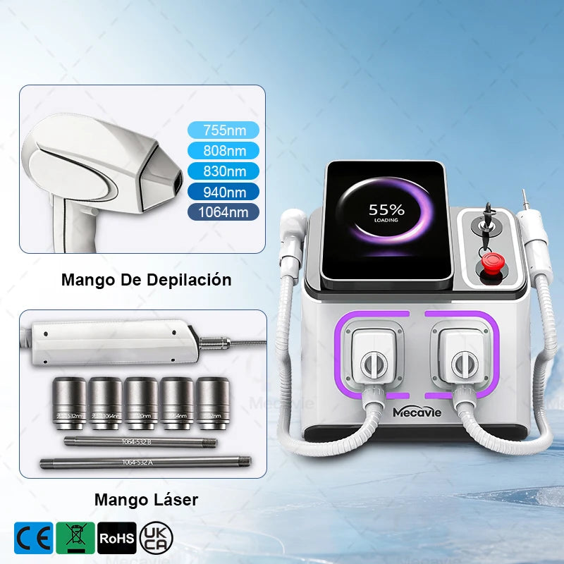 Máquina Láser de Diodo 2026, la Más Nueva, para Depilación Indolora y Cuidado de la Piel, 5000W, 2 en 1, 5 Longitudes de Onda, Láser ND: YAG Pico Q-Switch