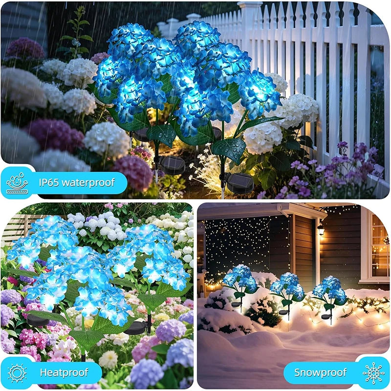 Luces solares decorativas para jardín, lámparas de flores de hortensia impermeables para exteriores, ideales para decorar patios, jardines y senderos