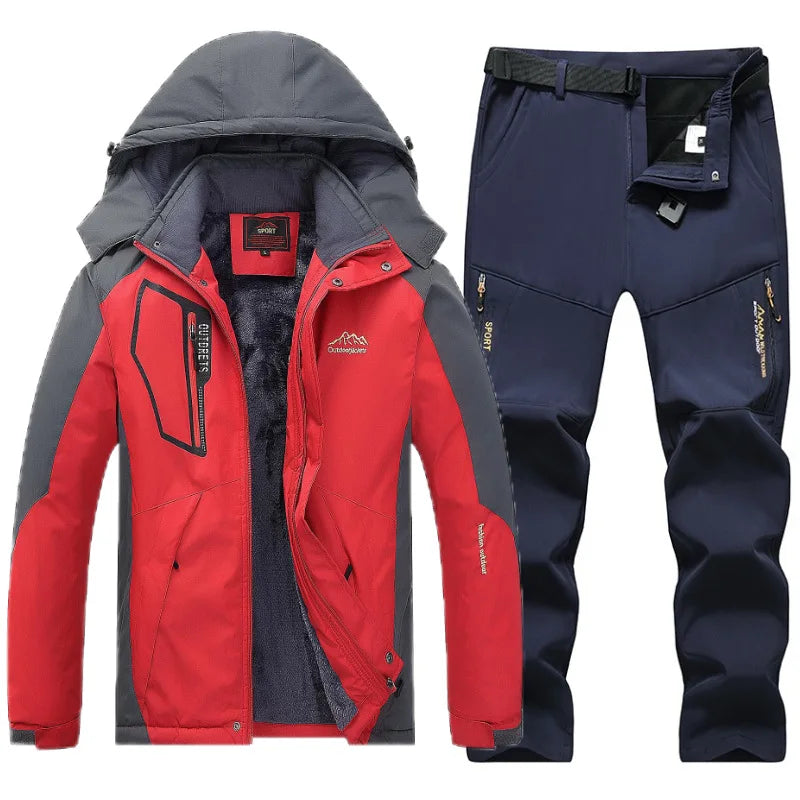 Traje de esquí de lana gruesa y cálida para hombre, impermeable, a prueba de viento, conjunto de chaqueta y pantalones para snowboard, traje de esquí para nieve de invierno al aire libre