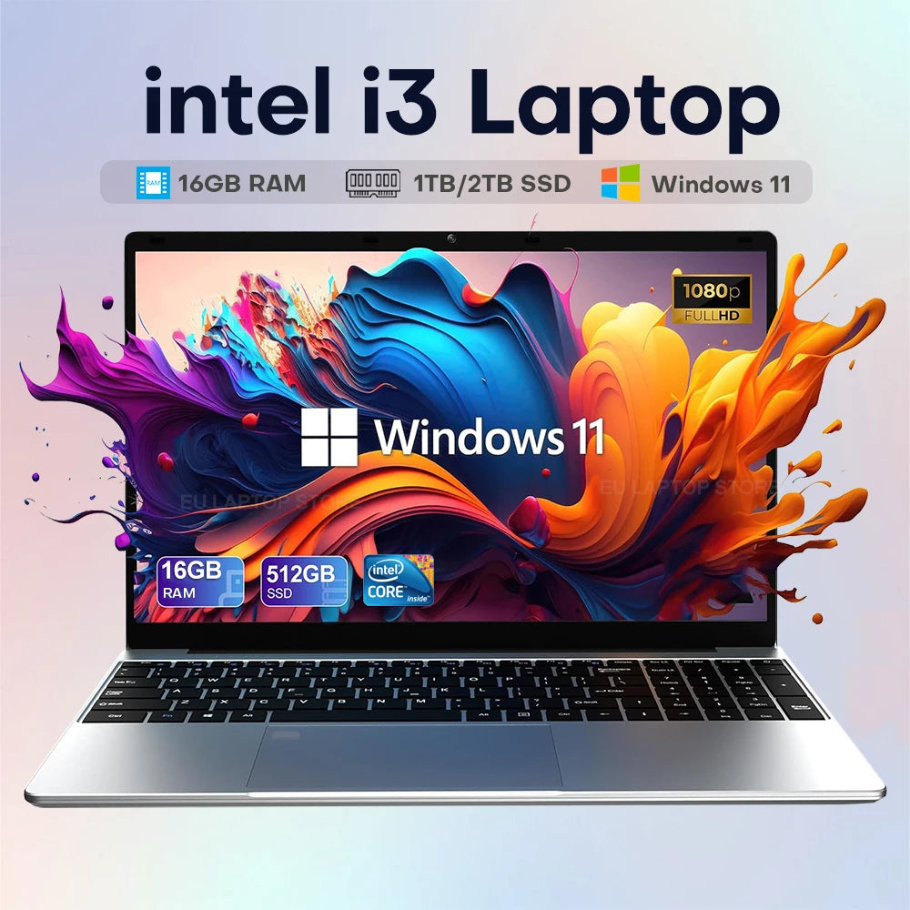 Portátil Xiaman de 15.6" con procesador Intel Core i3, Windows 11, 16GB de RAM, SSD de 1TB/2TB, notebook portátil, teclado retroiluminado, ideal para oficina y estudio