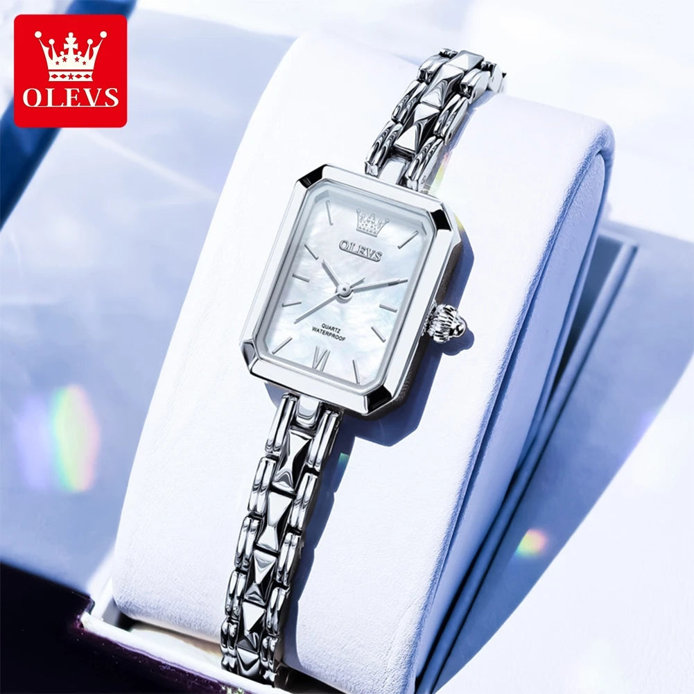 Reloj de pulsera analógico de cuarzo para mujer OLEVS, elegante, rectangular, de acero inoxidable, con brazalete dorado