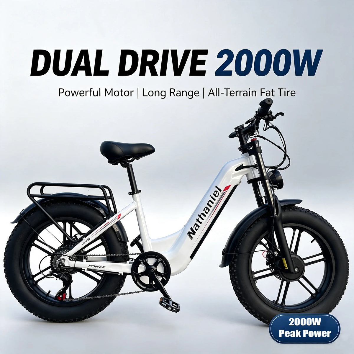 Bicicleta eléctrica de 20 pulgadas, doble motor de 2000W, ciclomotor todoterreno, scooter de batería de litio para ir al trabajo, bicicleta de batería para hombres y mujeres