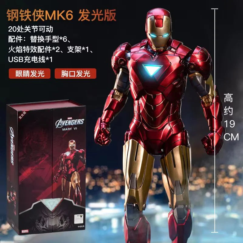 Figura de Acción ZDTDS Marvel Avengers Iron Man Serie Mark con Luz LED, Modelo Coleccionable para Adultos, Juguete de Exhibición