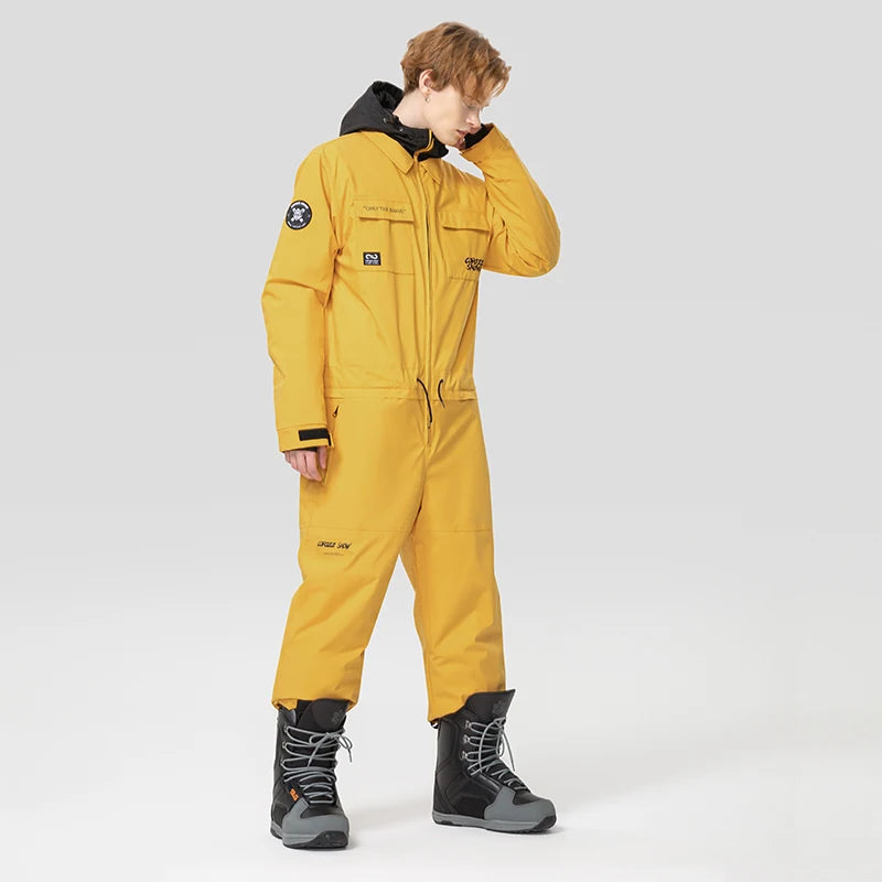 Mono grueso de esquí de una pieza para hombre y mujer, chaqueta de Snowboard para deportes al aire libre, traje de salto cálido, ropa de invierno impermeable, monos con capucha