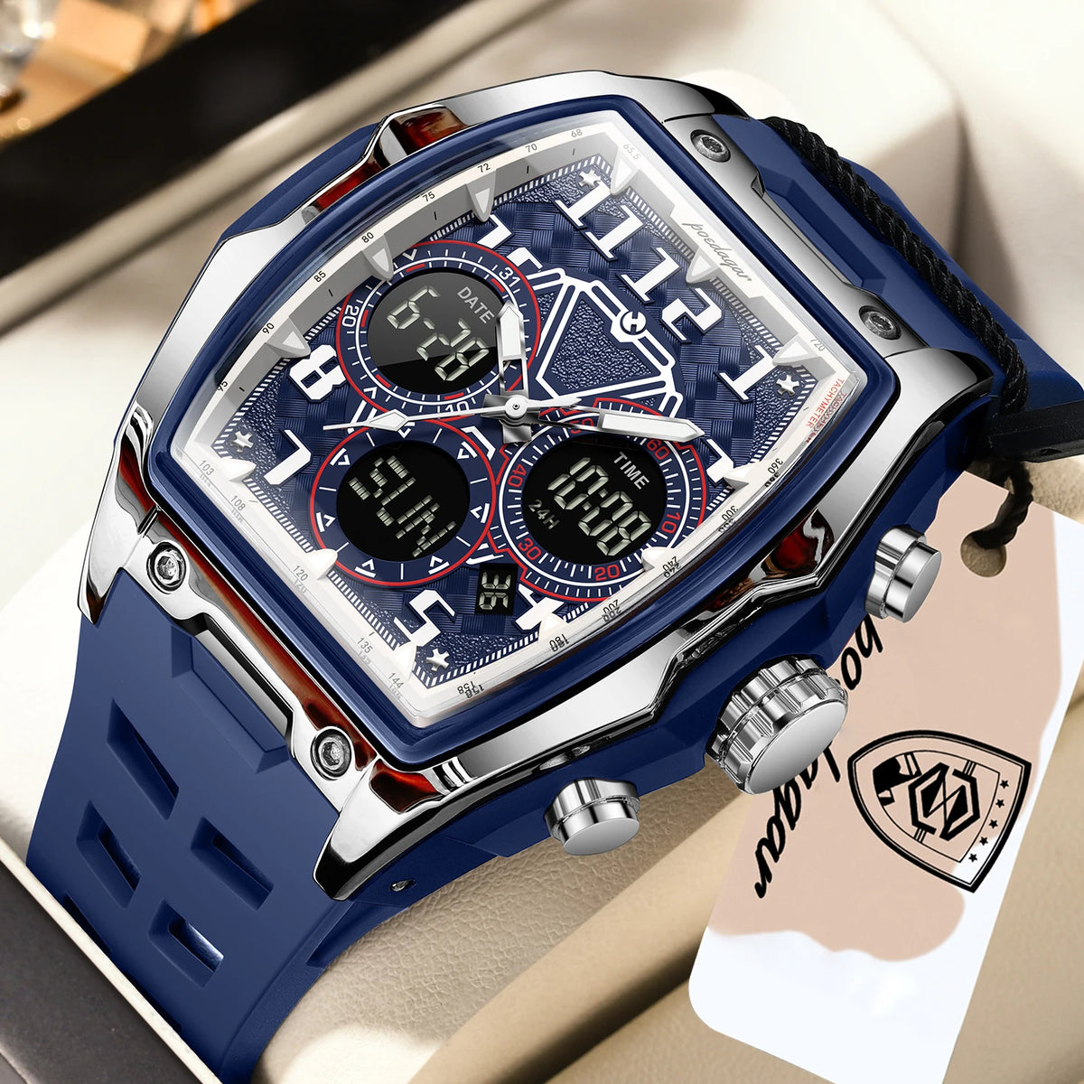 POEDAGAR Top Fashion Men Quartz Watch Date Week Luminous LED Digital Sports Male Clock Electronic Dual Time Men's Watches Reloj